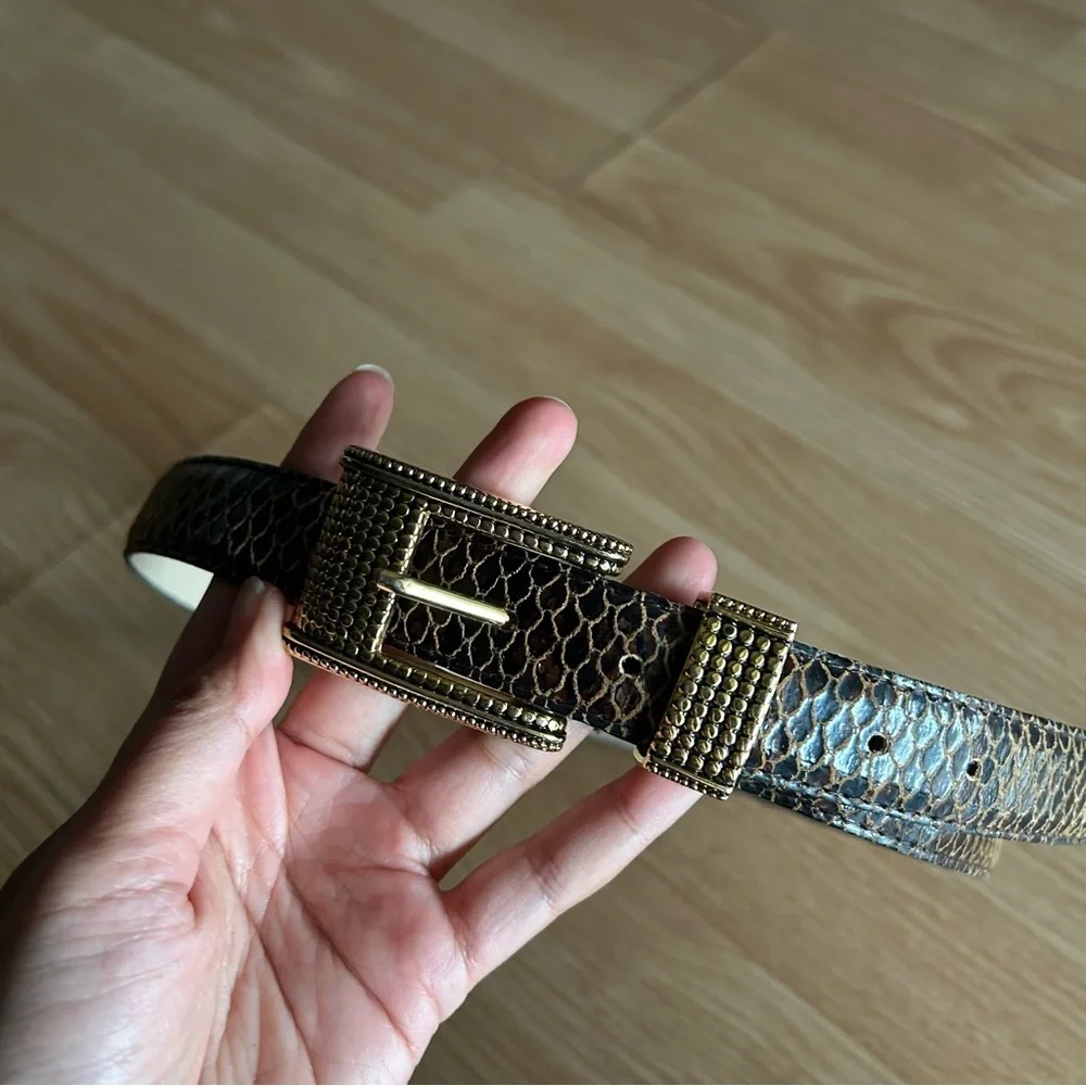 Elite Accessories Gold Buckle Snake Embossed Belt Medium
